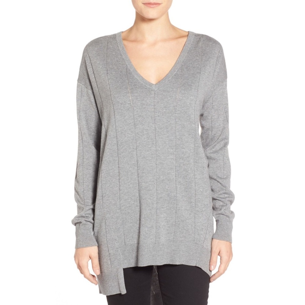 Vince Camuto Grey Drop Stitch Asymmetrical Sweater
